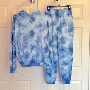 Victorias Secret Pink blue tie dye jogger and hoodie Size Small